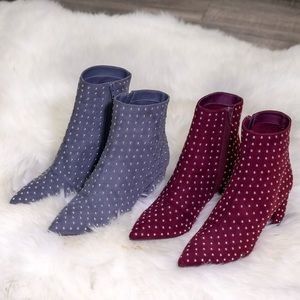 Qupid Studded Booties Block Heal Pointed toe